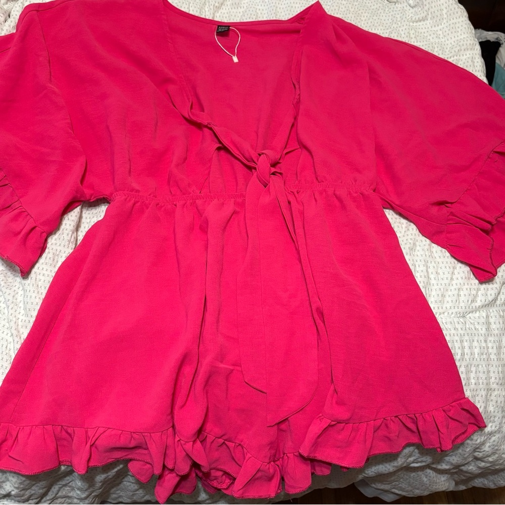 SHEIN Pink Ruffle Sleeve Jumpsuit